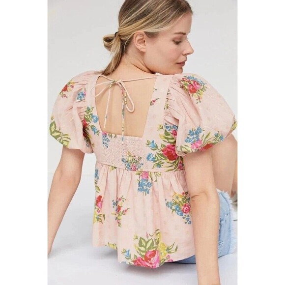 Love The Label Anthropologie Rosette Babydoll Button Up Blouse Size XSMALL EUC - Picture 1 of 15